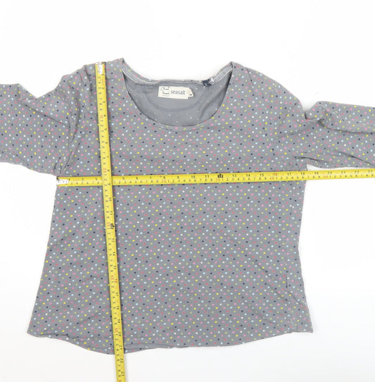 Seasalt Womens Grey Polka Dot 3/4 Sleeve Cotton Top Size 16