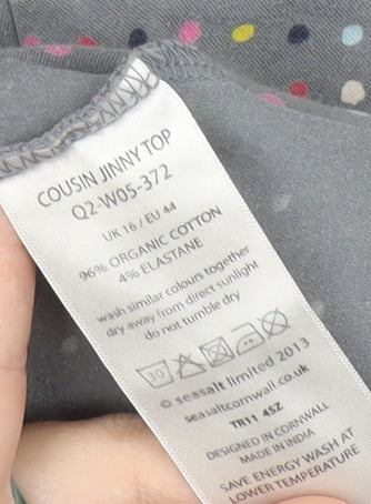 Seasalt Womens Grey Polka Dot 3/4 Sleeve Cotton Top Size 16