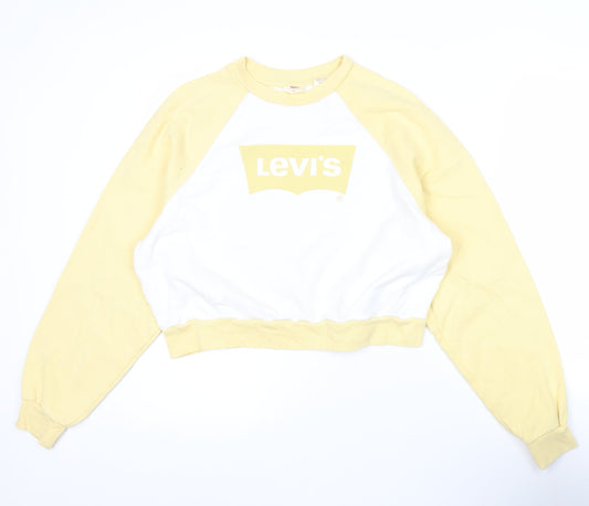 Levi's Womens Yellow White XS Logo Crew Neck Sweatshirt