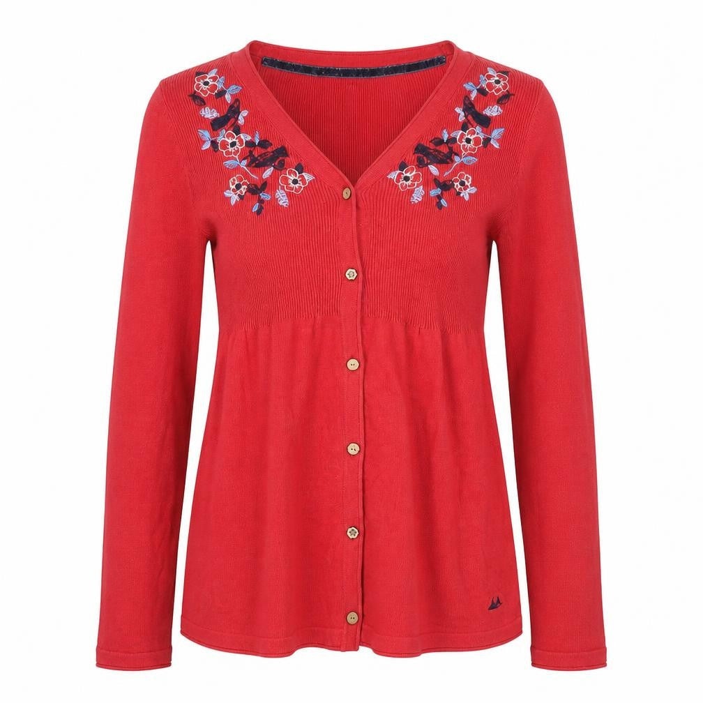 Mandarary Womens Red Floral Cotton Cardigan Size 10 Long Sleeve