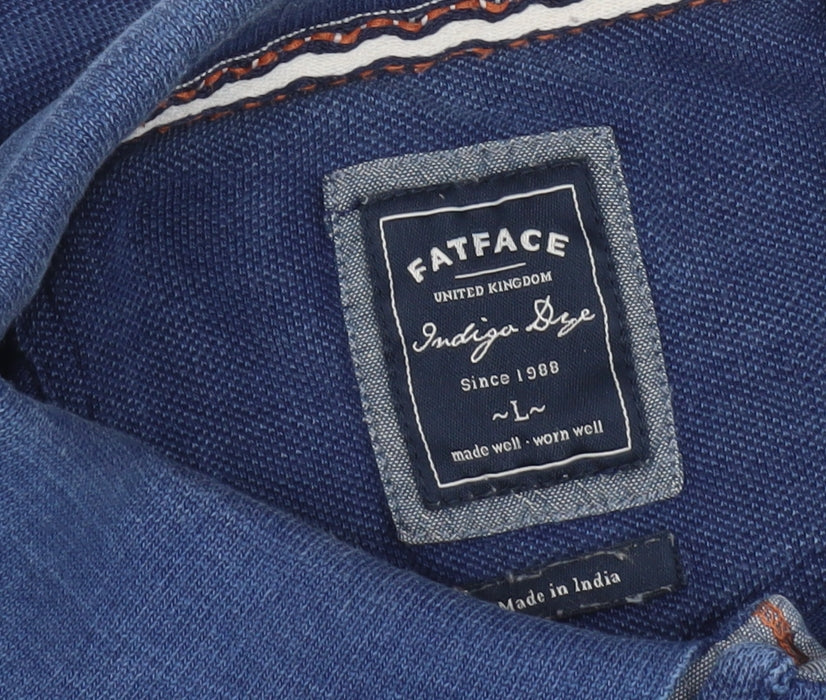 FatFace Men’s Blue Polo Shirt Size L Indigo Cotton Casual