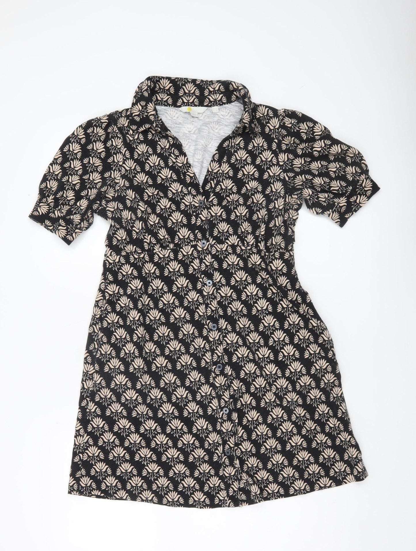 Boden Women’s Black Floral Cotton Shirt Dress Size 10P