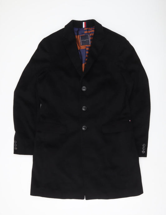 Tommy Hilfiger Men's Black Wool Overcoat Size 48 Classic Formal