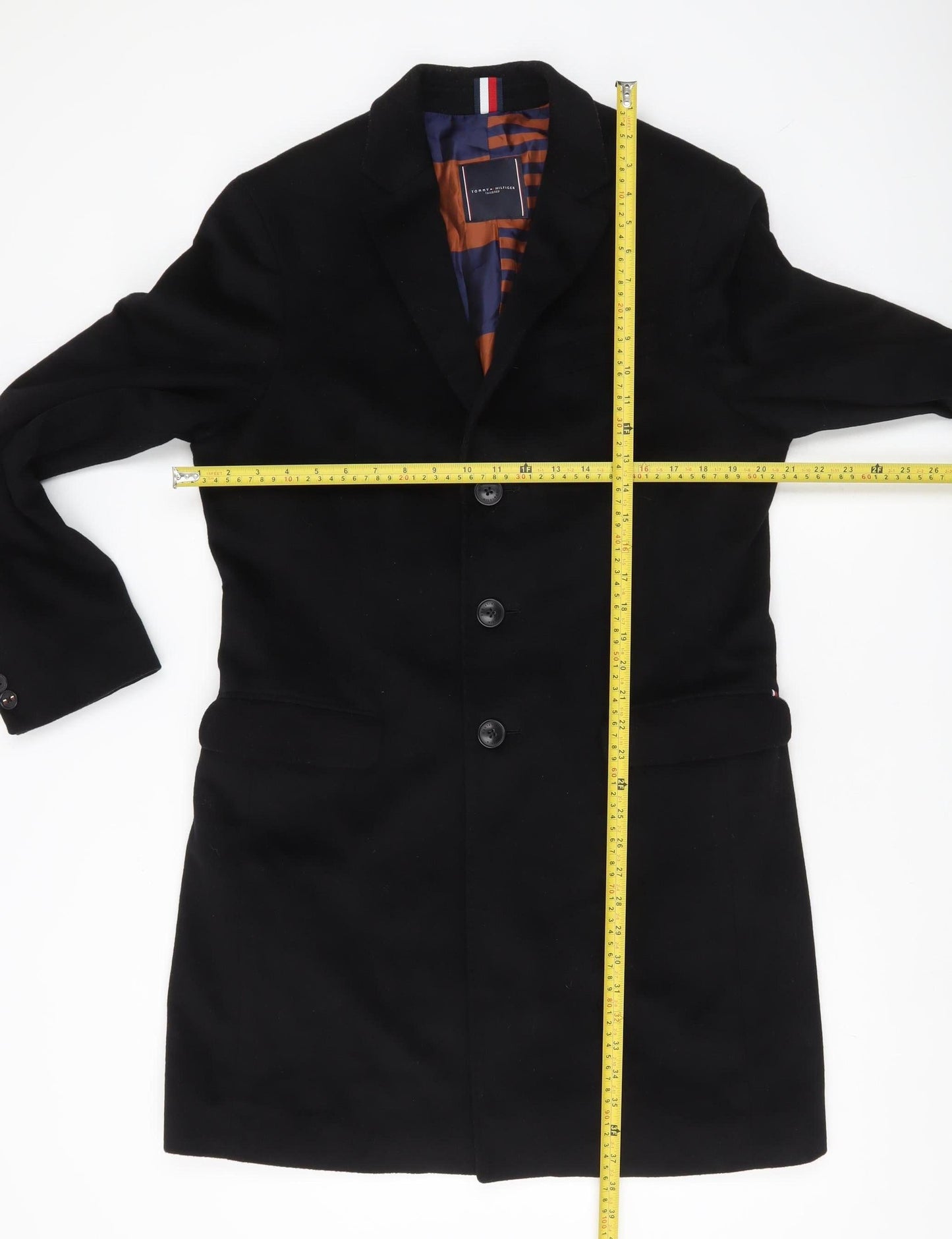 Tommy Hilfiger Men's Black Wool Overcoat Size 48 Classic Formal