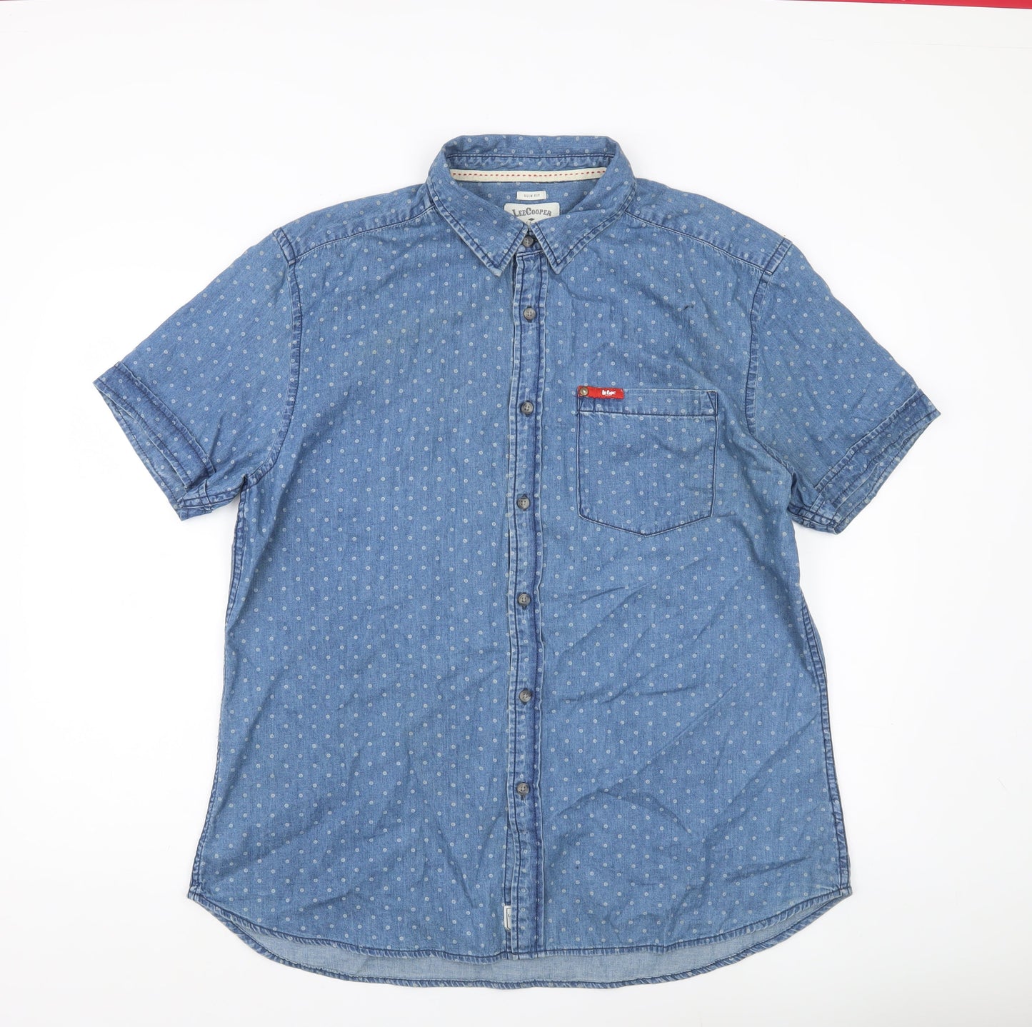 Lee Cooper Men’s Blue 3XL Slim Fit Short Sleeve Cotton Button-Up Shirt