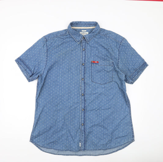 Lee Cooper Men’s Blue 3XL Slim Fit Short Sleeve Cotton Button-Up Shirt