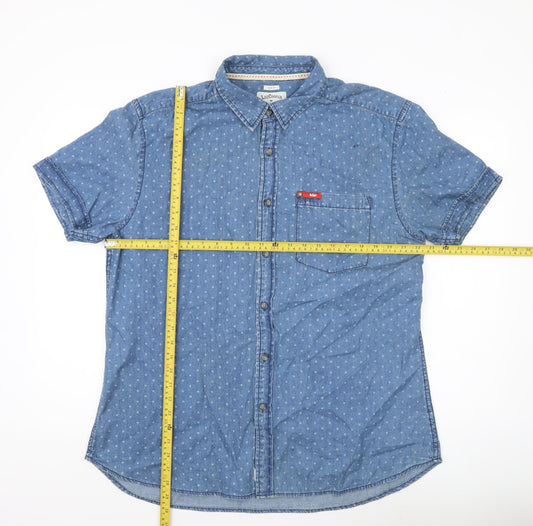 Lee Cooper Men’s Blue 3XL Slim Fit Short Sleeve Cotton Button-Up Shirt