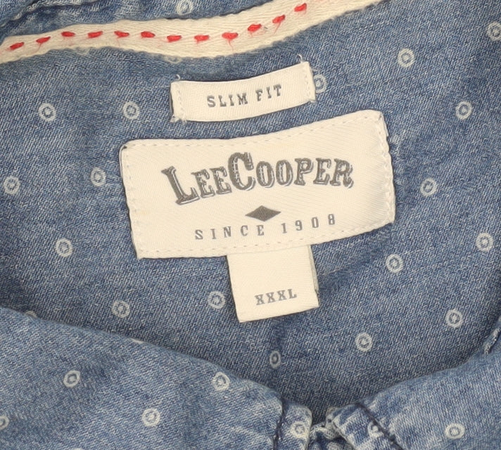 Lee Cooper Men’s Blue 3XL Slim Fit Short Sleeve Cotton Button-Up Shirt