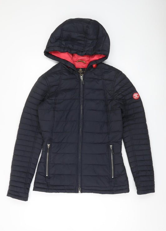 Barbour Womens Blue Quilted Puffer Jacket Size 8 Hooded Zip