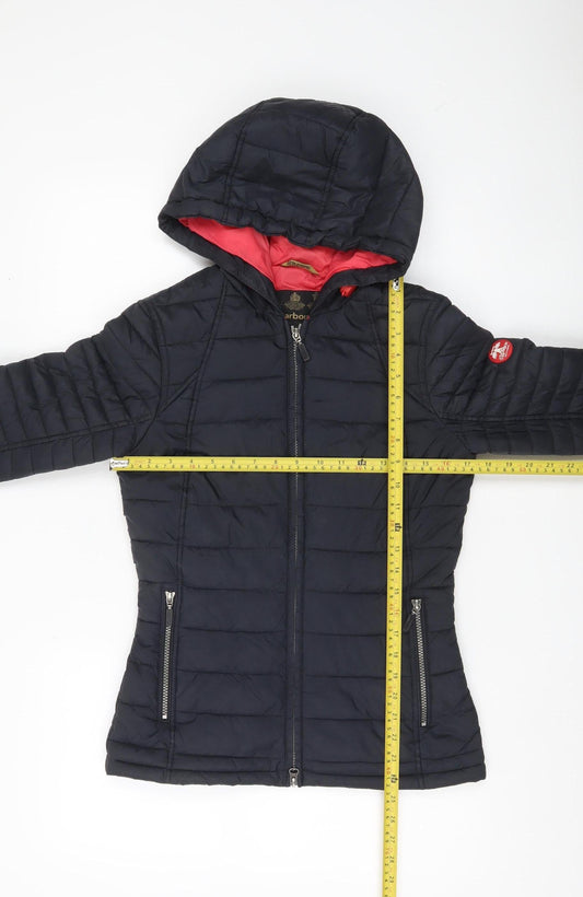 Barbour Womens Blue Quilted Puffer Jacket Size 8 Hooded Zip