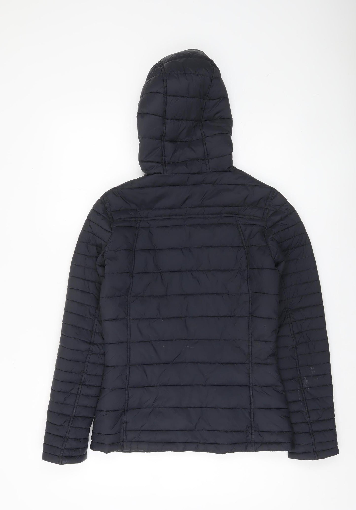 Barbour Womens Blue Quilted Puffer Jacket Size 8 Hooded Zip