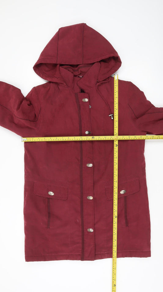 Anna Rose Women's Red Parka Coat Hooded Mid-Length Size S
