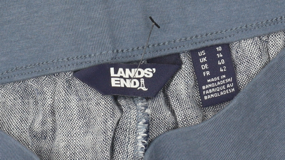Lands' End Women’s Blue Linen Blend Elastic Waist Straight Leg Trousers Size 14