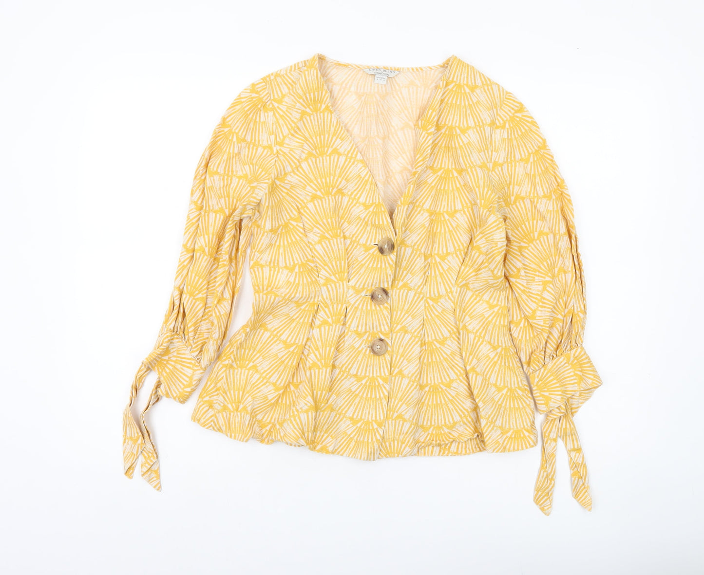 Monsoon Women’s Yellow Linen Blend Blouse Size 8 V-Neck 3/4 Sleeve