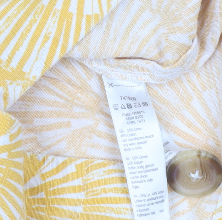 Monsoon Women’s Yellow Linen Blend Blouse Size 8 V-Neck 3/4 Sleeve
