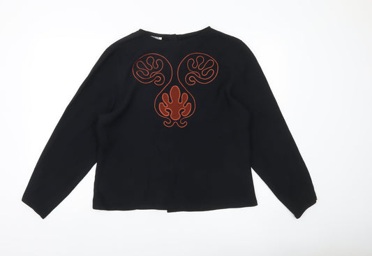Windsmoor Womens Black Blouse Size 12 Long Sleeve Embroidered