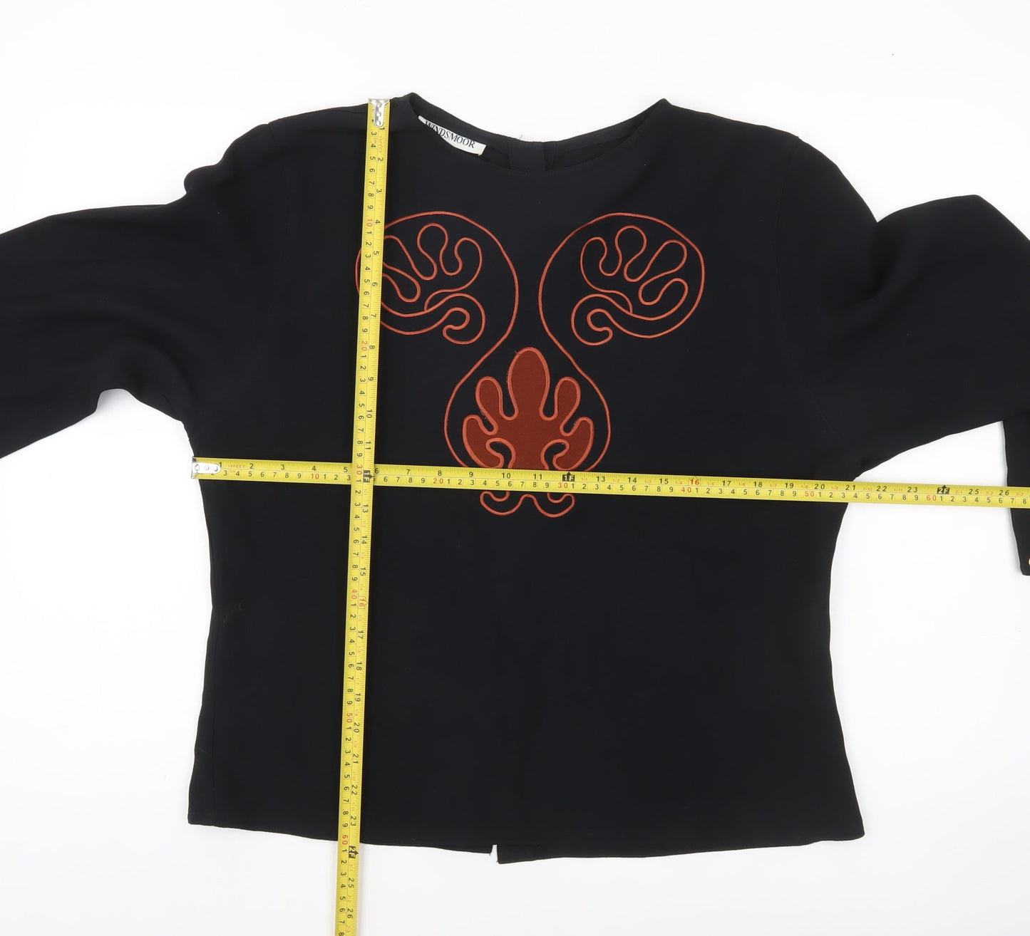 Windsmoor Womens Black Blouse Size 12 Long Sleeve Embroidered