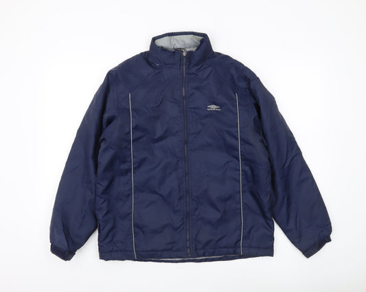 Umbro Boys Blue Puffer Jacket 11 Years Full Zip Padded Mid-Length Coat