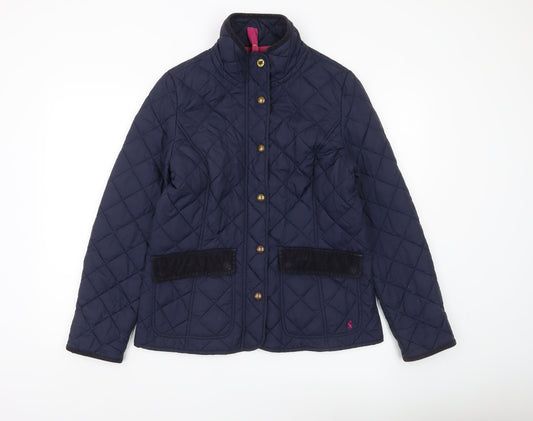 Joules Womens Navy Quilted Jacket Size 14 Blue Button Casual Coat