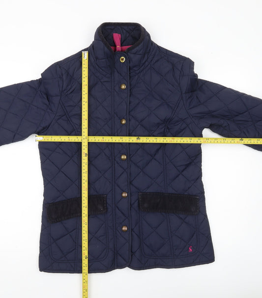 Joules Womens Navy Quilted Jacket Size 14 Blue Button Casual Coat