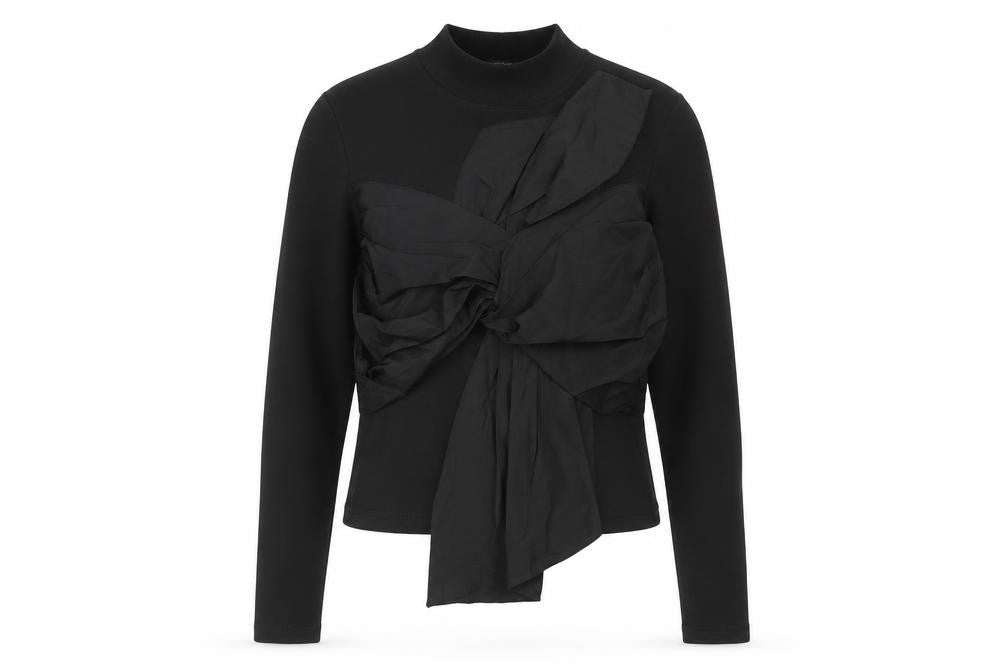 Zara Women Black Long Sleeve Bow Accent Blouse Size S