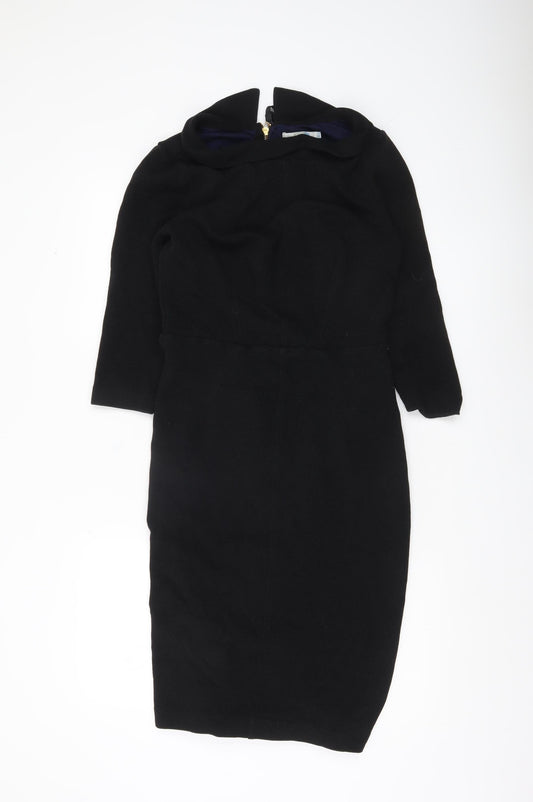 Boden Women Black Sheath Knee Length Dress Size 10 3/4 Sleeve Lined