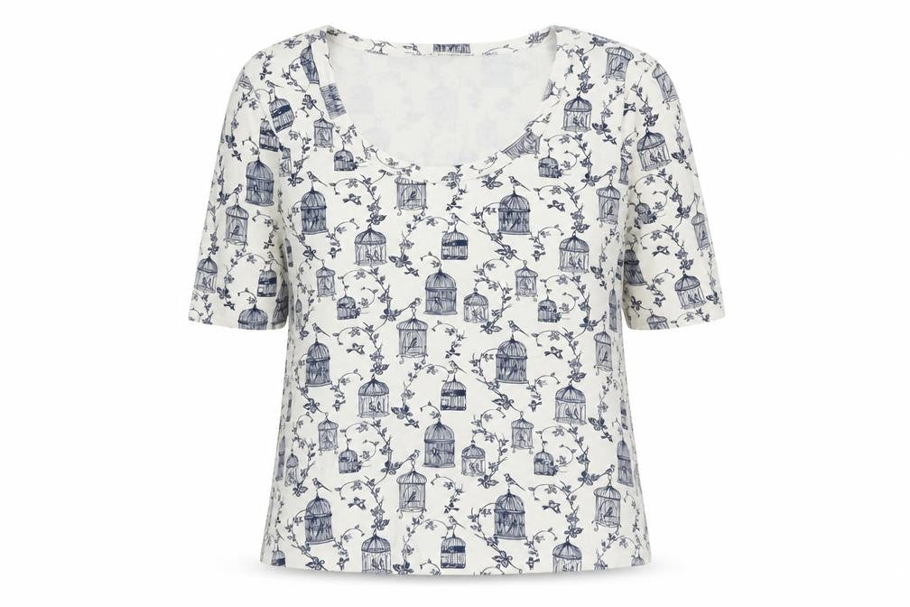 Marks and Spencer Womens White Bird Print Cotton T-Shirt UK 8