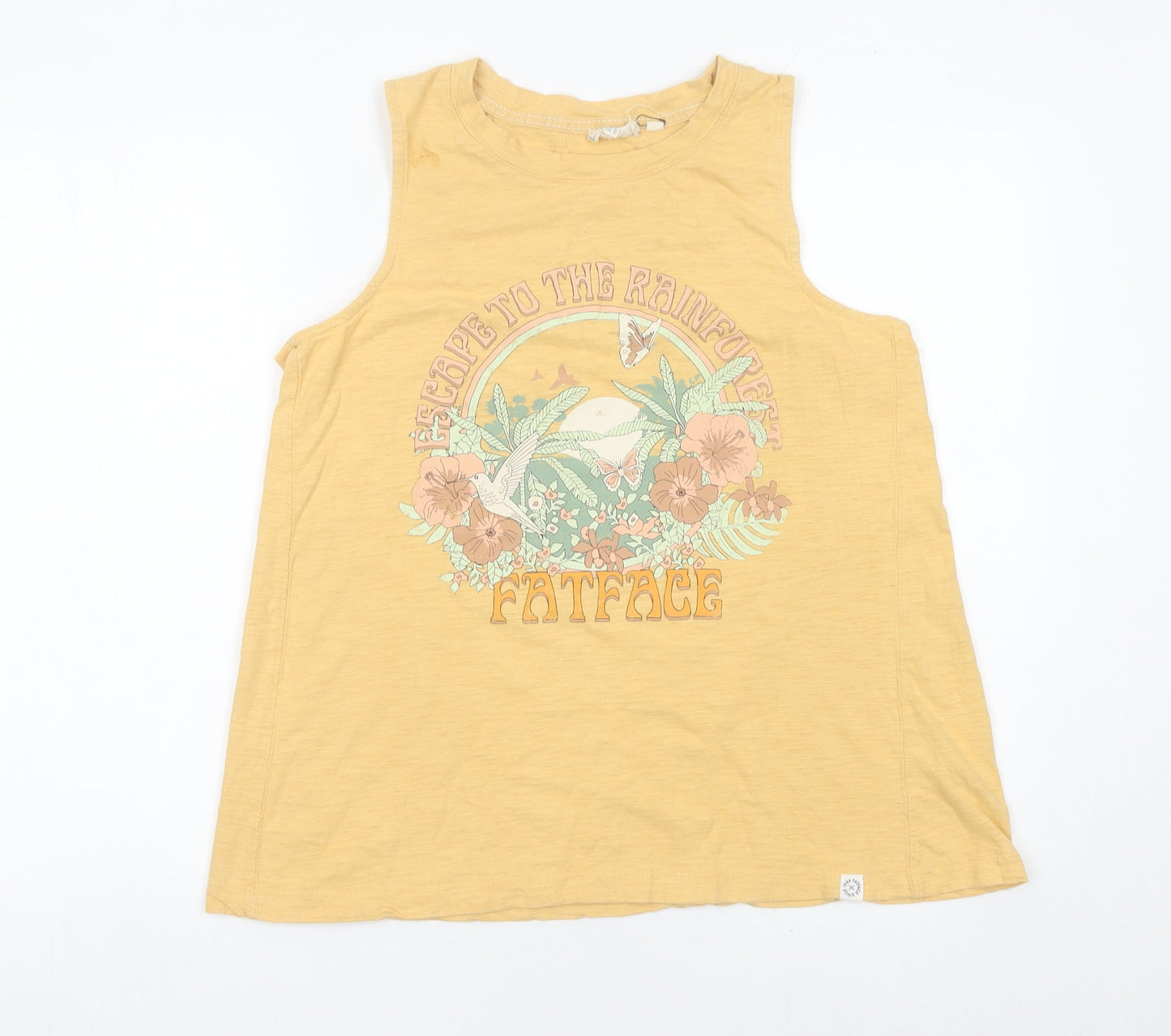 Fat Face Womens Yellow Floral Retro Print Tank Top UK 14 Cotton