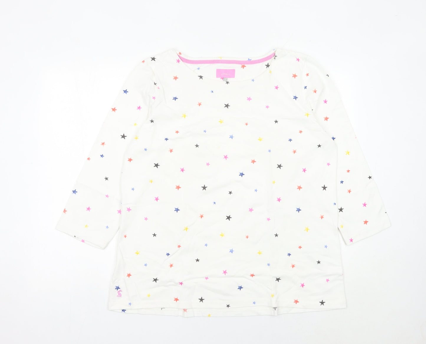Joules Women White Cotton Star Print 3/4 Sleeve T-Shirt UK 18