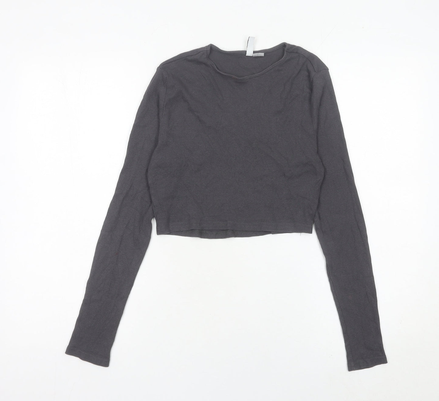 H&M Divided Women’s Grey Cropped Slim Fit Long Sleeve Top M
