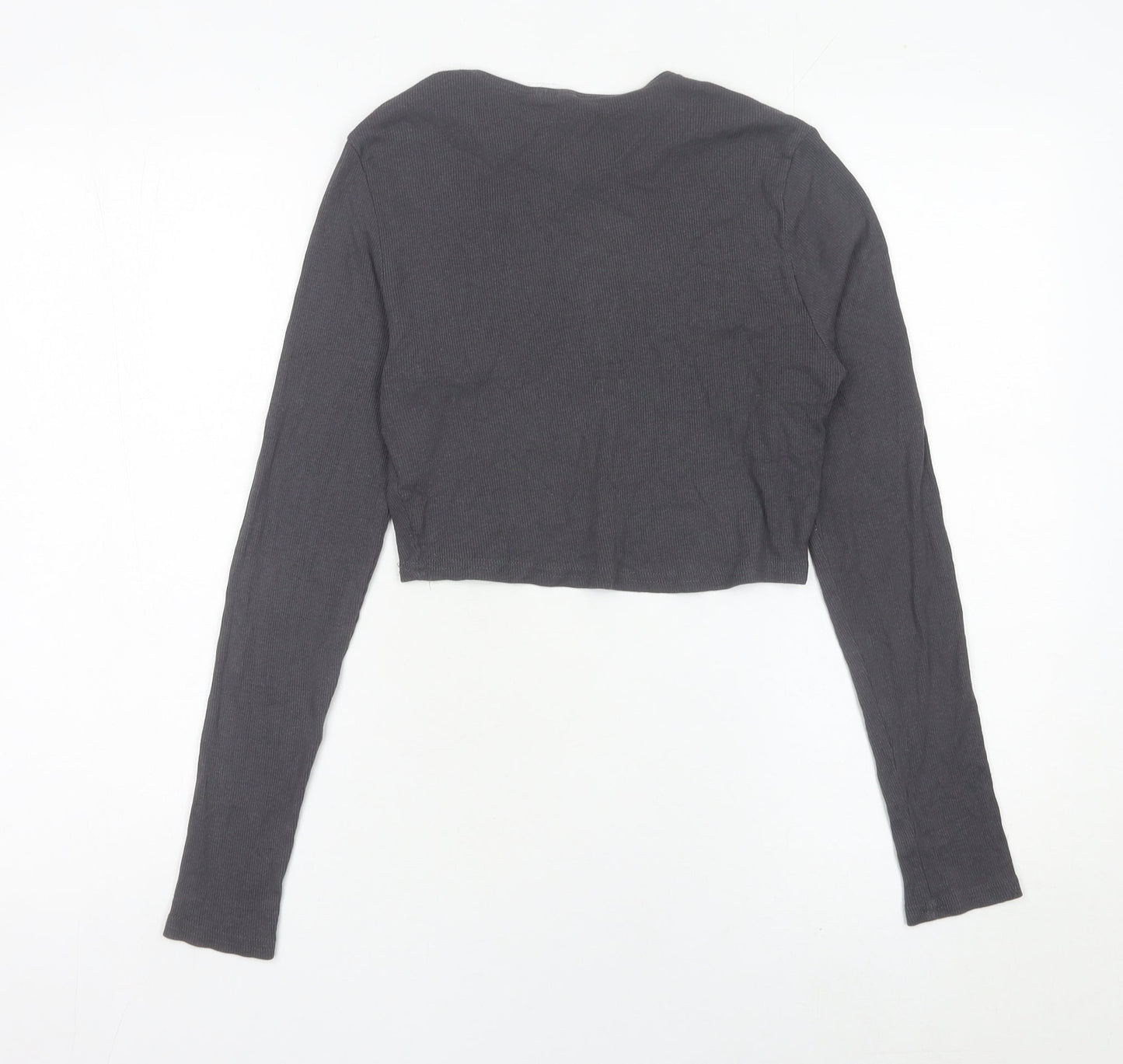 H&M Divided Women’s Grey Cropped Slim Fit Long Sleeve Top M