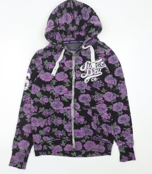 Superdry Womens Purple Floral Full Zip Hoodie Size S Regular Fit