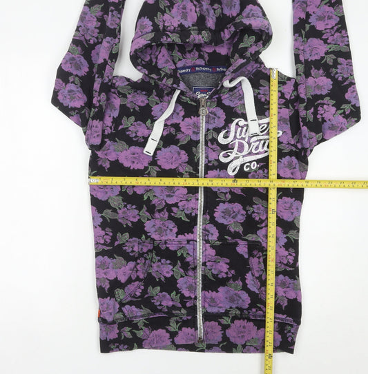 Superdry Womens Purple Floral Full Zip Hoodie Size S Regular Fit