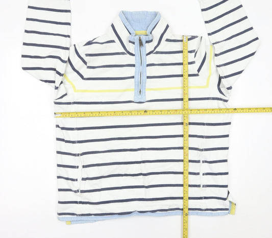Fat Face Womens White Striped 1/4 Zip Cotton Sweatshirt Size 18