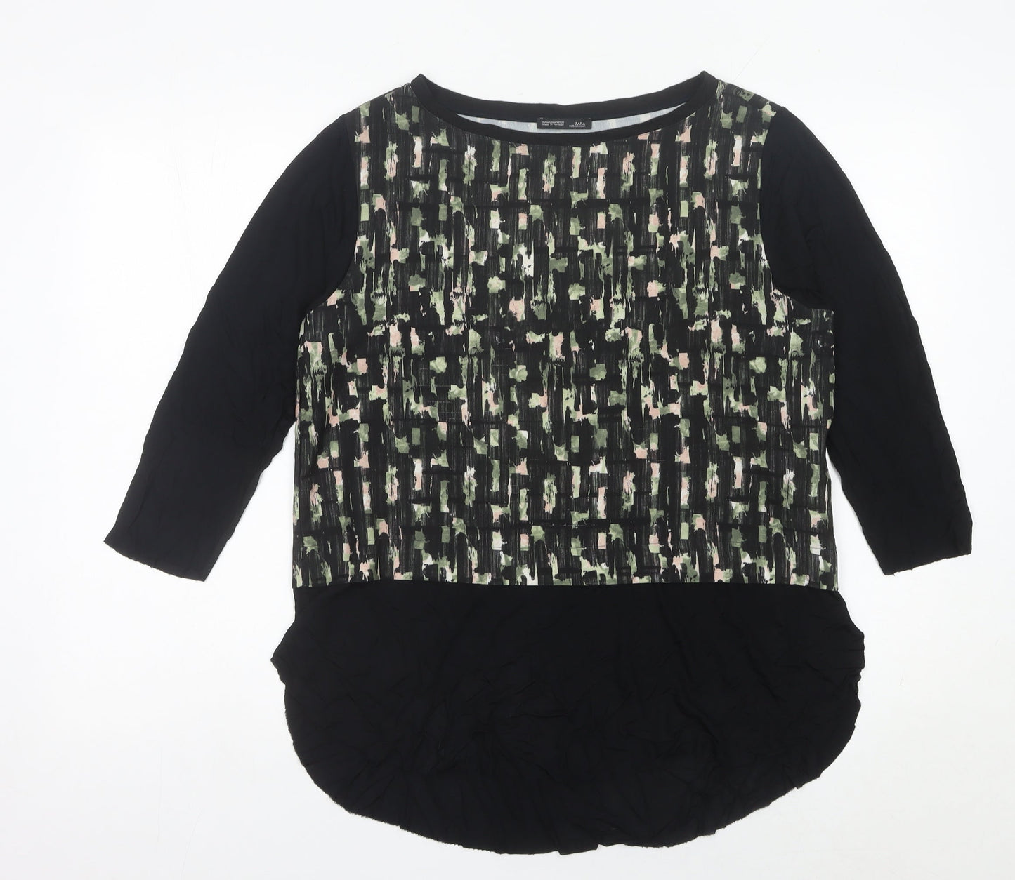 Zara Women’s Black Green Pink Geometric Tunic Blouse M