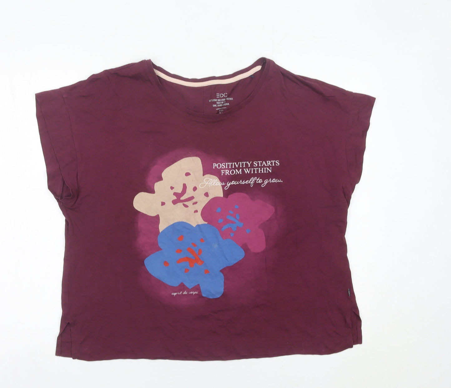 EDC Women’s Purple Floral Print T-Shirt XL Relaxed Fit