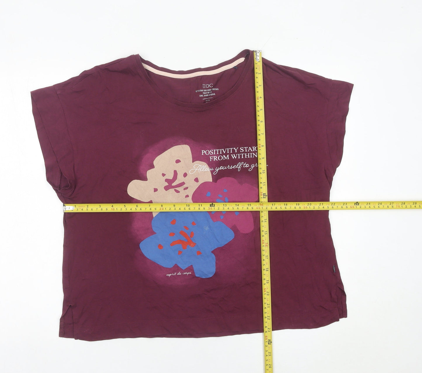 EDC Women’s Purple Floral Print T-Shirt XL Relaxed Fit