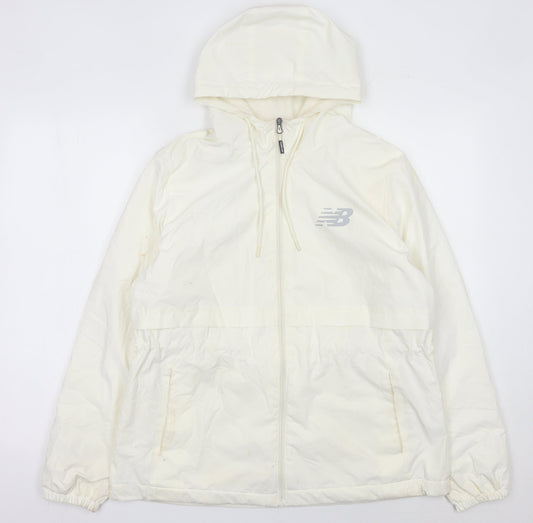 New Balance Womens Ivory Windbreaker Jacket L Hooded Full Zip