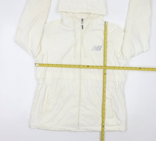 New Balance Womens Ivory Windbreaker Jacket L Hooded Full Zip