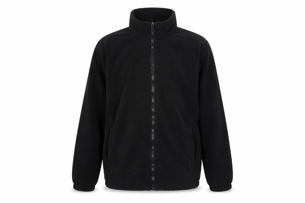 Front view of Mountain Warehouse boys’ black fleece full zip jacket 13 years