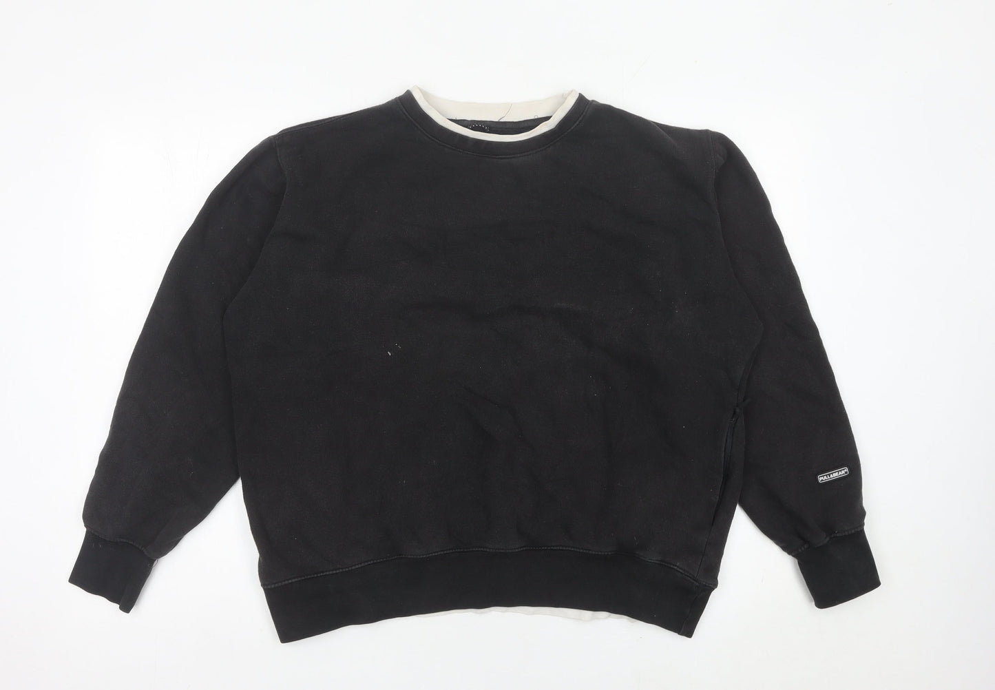 Pull&Bear Mens Black Small Sweatshirt Crew Neck Long Sleeve Pullover