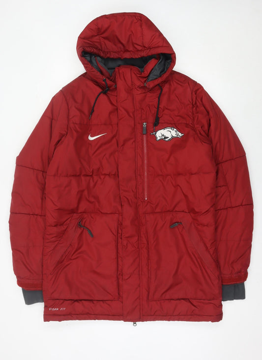 Nike Men’s Red Puffer Jacket M Hooded Storm-Fit Insulated Winter Coat