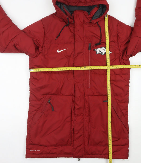 Nike Men’s Red Puffer Jacket M Hooded Storm-Fit Insulated Winter Coat
