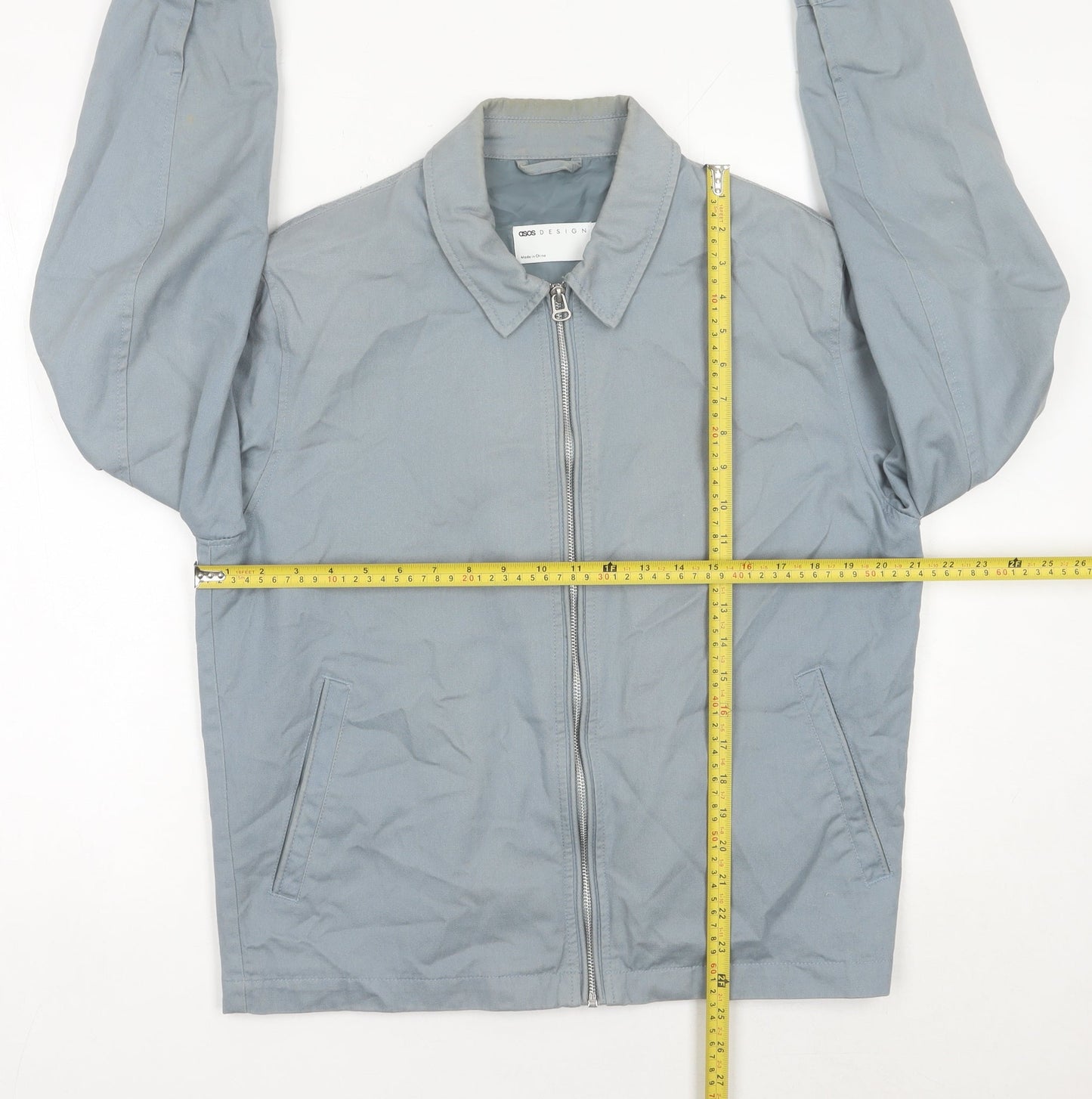 ASOS DESIGN Men’s Grey Cotton Zip Jacket M 38-40" Regular Fit Casual