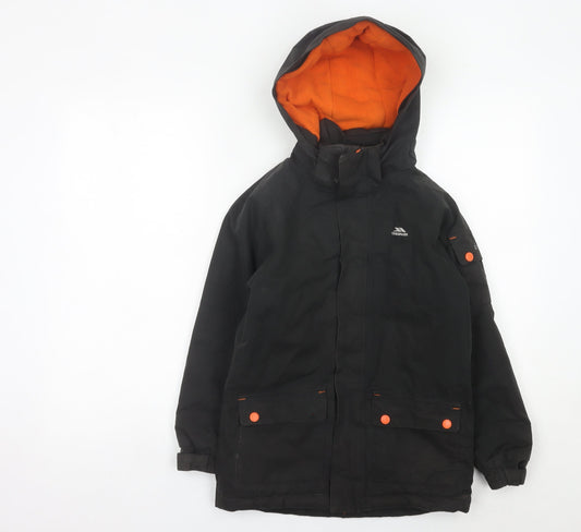 Trespass Boys Black Parka Jacket Age 7-8 Waterproof Hooded Winter Coat