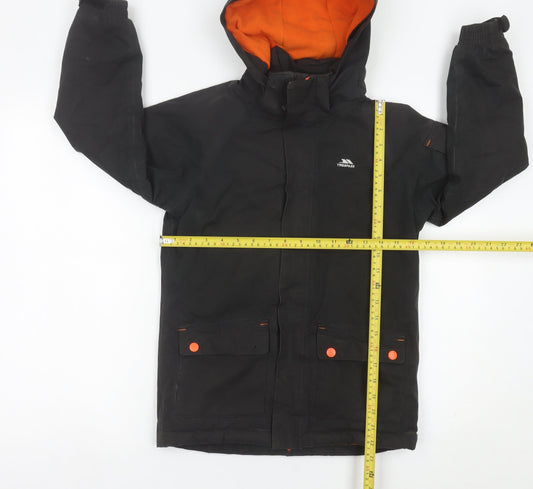 Trespass Boys Black Parka Jacket Age 7-8 Waterproof Hooded Winter Coat
