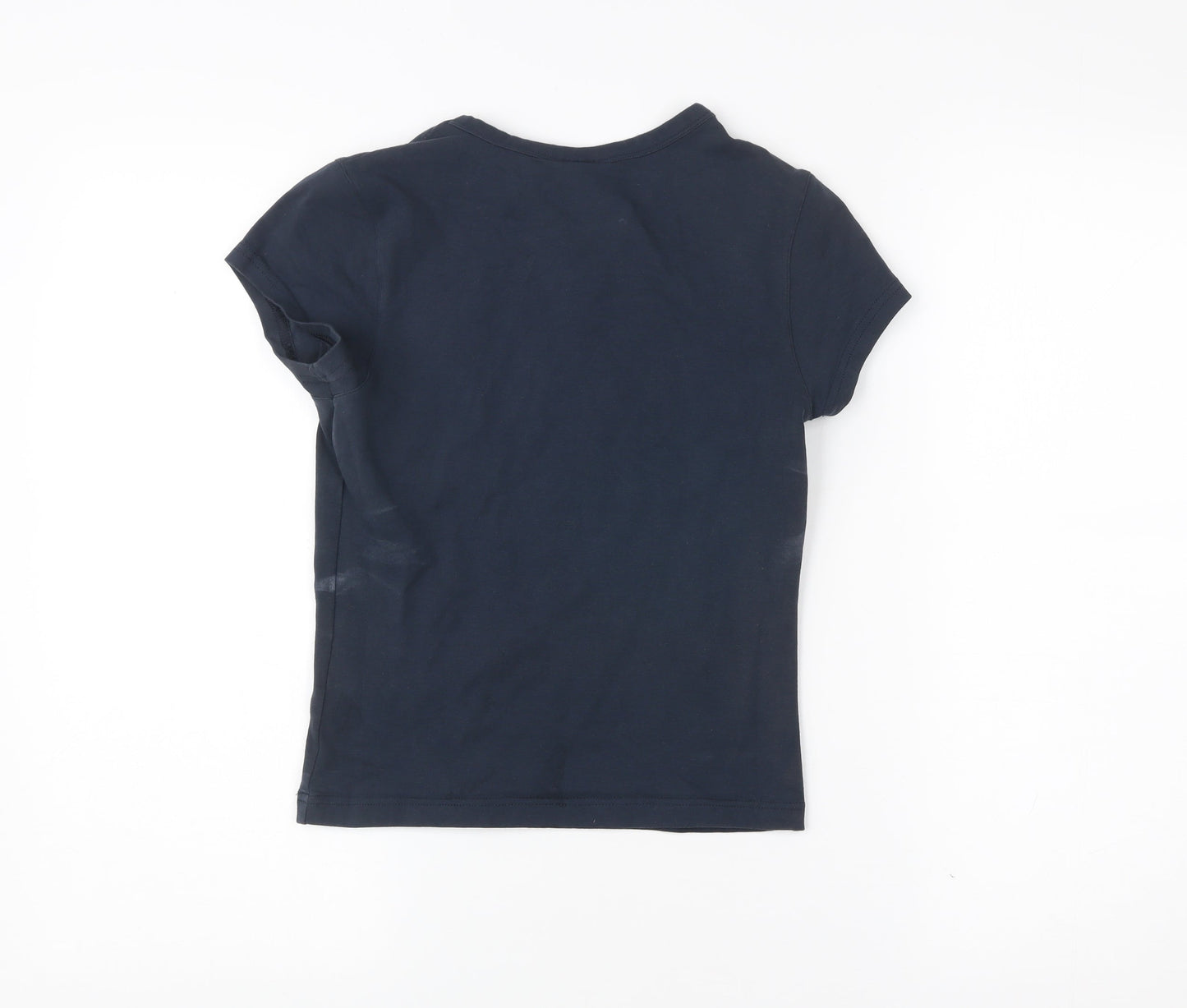 Reebok Womens Blue Slim Fit Rhinestone Logo T-Shirt Size 10