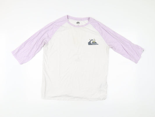 Quiksilver Men's L White Purple Raglan Logo 3/4 Sleeve T-Shirt