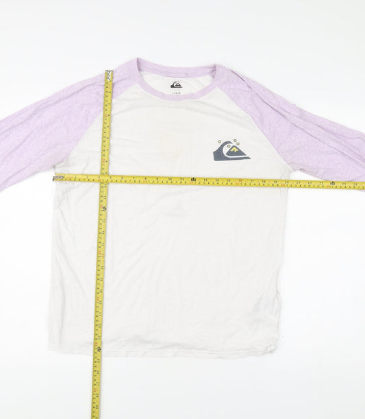 Quiksilver Men's L White Purple Raglan Logo 3/4 Sleeve T-Shirt