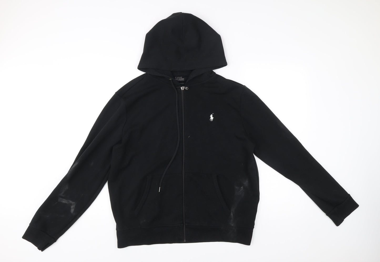 Ralph Lauren Men’s Black Full Zip Hoodie L Logo Cotton Blend